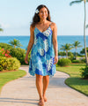 Aolani V-Neckline Short Hawaiian Dress Blue