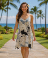 Aolani V-Neckline Short Hawaiian Dress Charcoal