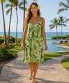 V-Neck Short Pineapple Hawaiian Dress Sage