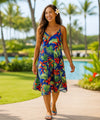 Relaxed Waist V-Neck Short Hawaiian Dress Blue