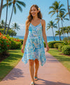 Relaxed V-Neck Rayon Short Hawaiian Dress Light Blue