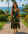 Birds of Paradise Long Maxi Hawaiian Dress Black