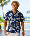 Ukulele Pineapples Cotton Men's Aloha Shirt Navy