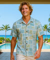 Tapa Tribal Men's Cotton Aloha Shirt Blue