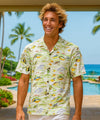 Ocean Life Open Collar Hawaiian Shirt Olive