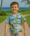 Hana Boys Cotton Aloha Rayon Shirt Bermuda Blue