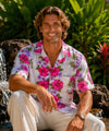 Big Island Hibiscus Cotton Men's Aloha Shirt White Men's Cotton Shirts