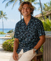 Short Sleeves Button-Up Hibiscus Aloha Shirt Black Button-Up Dress Shirt