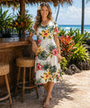 Plumeria Short Sleeves Bias Cut Pullover Hawaiian Dress White Short Sleeves Dress
