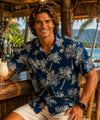 Short Sleeves Palm Grotto Relax Fit Men's Navy Aloha Shirt