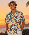 Short Sleeves Rooster Cotton Aloha Shirt White