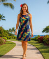 Makaio Short Scoop Neck Hawaiian Dress Navy