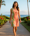Orchid Panel Short Hawaiian Dress Coral