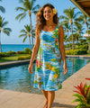 Pali Round Neckline Short Hawaiian Dress Light Blue