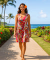 Kale Short Round Neckline Hawaiian Dress Red