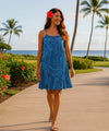 Short Adjustable Hawaiian Dress w/Ruffle Hem Navy