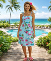 Flamingos Smock Tube-Top Short Hawaiian Dress