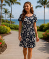 Short Pull Over Hibiscus Hawaiian Dress Navy