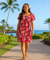 Short Pull Over Hibiscus Hawaiian Dress Red