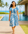 Poly Cotton Hibiscus Pull Over Muumuu Dress Blue