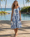 Poly Cotton Hibiscus Pull Over Muumuu Dress Blue Short Muumuu Dress