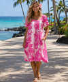 Poly Cotton Hibiscus Pull Over Muumuu Dress Pink Short Muumuu Dress