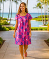Petal Sleeves Short Hibiscus Muu Muu Dress Pink