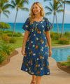Lanai Pineapple Cotton Short Muumuu Dress Navy