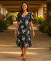 Makani Short Muumuu Hawaiian Dress Navy