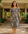 Kalokoi Forest Short Hawaiian Muumuu Dress Navy