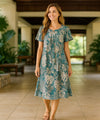 Kalokoi Forest Short Hawaiian Muumuu Dress Teal