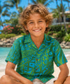 Tribal Rayon Aloha Shirt for Kid's Aqua