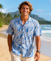 Short Sleeve Cotton Poplin Honu Aloha Shirt Blue