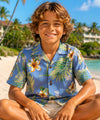 Short Sleeves Boys Rayon Aloha Shirt Ocean Blue
