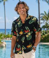 Birds of Paradise Rayon Men's Hawaiian Shirt Black