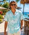 Short Sleeves Resort Cotton Men's Aloha Shirt Aqua