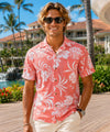 Short Sleeves Resort Cotton Men's Aloha Shirt Coral