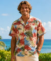 Short Sleeves Cotton poplin Palm Men's Hawaiian Shirt Cream