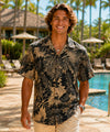 Short Sleeves Monstera Cotton Poplin Men's Shirt Black