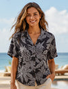 Short Sleeves Pineapples Women Hawaiian Blouse Black Women Shirts