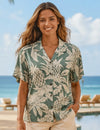 Short Sleeves Pineapples Women Hawaiian Blouse Sage Women Shirts