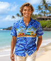 Short Sleeve Aloha Woody Cotton Hawaiian Shirt Ocean Blue