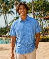 Blue Casual Wrinkle-Free Button Up Men's Aloha Shirt