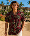 Short Sleeves Royal Palms Rayon Men's Shirt Burgundy