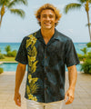 Side Border Cotton Men's Aloha Shirt Navy
