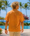 Embroidered Swordfish Orange Aloha Silk Shirt