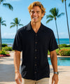 Tropical Palms Silk Men's Aloha Shirt Black
