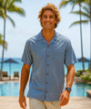Tropical Palms Silk Men's Aloha Shirt Blue