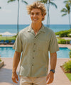 Tropical Palms Silk Men's Aloha Shirt Green