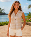 Sleeveless Women Khaki Palaka Hawaiian Shirt Khaki